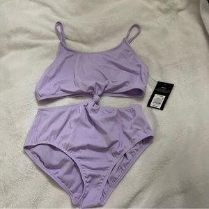 Forever vacay solid one piece swimsuit XL 14/16 plus purple ribbed